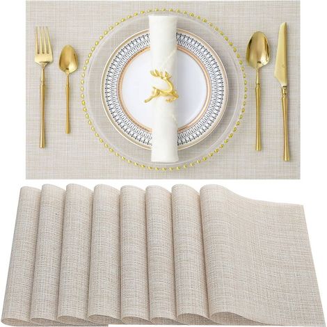 Set of 8 Placemats Heat Resistant Stain Resistant Non-Slip Kitchen Table Washable Durable PVC 8PCS Dark Gray (1/5)