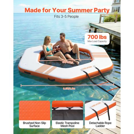 Quai Flottant Gonflable 2,6x2,6 m Plateforme de Quai Gonflable pour Piscine Plage Mer Réunions Famille Sorties Amis Activités Nauti… (1/5)
