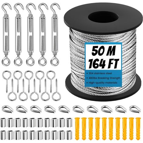 Cable Acero Inoxidable - Kit Suspension Exterior - Cable Recubierto PVC 2 mm - Tensadores M5 - Para Plantas Trepadoras - 50 m (1/5)