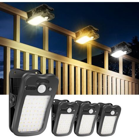 4er-Set Solar-Außenleuchten, Klemmleuchten mit Bewegungsmelder, 800 Lumen, 3 Helligkeitsstufen, 3 Farben, USB-Ladefunktion (1/5)