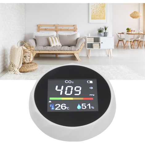 Luftqualitätsdetektor mit Temperatur- und Feuchtigkeitsmesser, Multifunktionsdetektor, wandmontierter Luftqualitätsdetektor, USB-wiederaufladbar, weiß. (1/5)