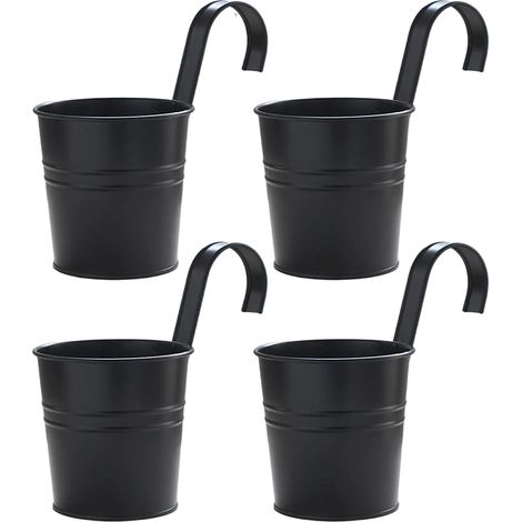 Pot de Fleurs à Suspendre - Fer Noir - Avec Crochet Amovible - Pour Intérieur Extérieur - Lot de 4