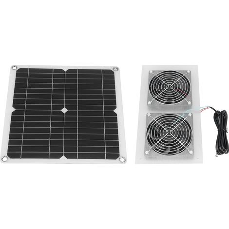 Kit de ventilateur solaire double de 25 W, étanche IPX65, silencieux et performant, pour poulailler, chenil ou grange. (1/5)
