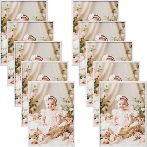 Lot de 10 Cadre Photo 50x70 cm WOLTU, Cadre en Bois Massif, Décoration Murale ou sur Table, avec Passe Partout, Blanc