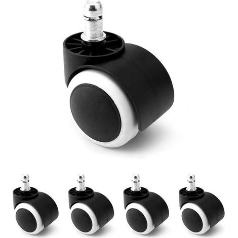 Cinque ruote piroettanti di ricambio per sedie da ufficio, nei diametri 11 mm e 50 mm – un set di cinque, adatte per sedie da ufficio su pavimenti duri.