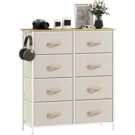 Cassettiera in tessuto beige con 8 cassetti, struttura in acciaio, 4 tasche laterali e 2 ganci (1/5)
