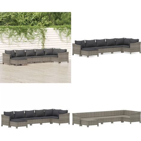 Salon de jardin 7 pcs avec coussins Gris Résine tressée - Salon De Jardin - Mobilier De Jardin - Set De Salon Extérieur - Meubles De Jardin - Chaise Lounge - Home & Living