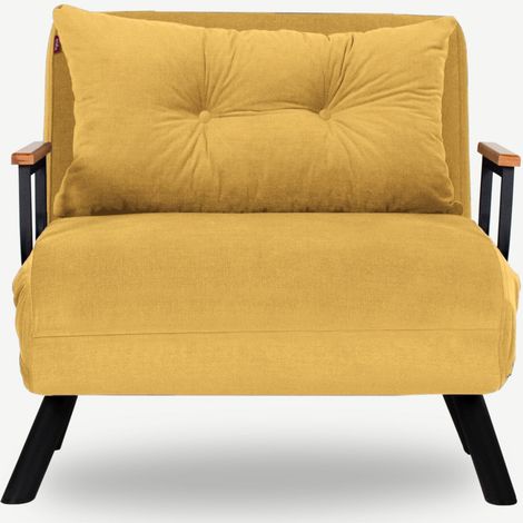 Les Tendances – Fauteuil convertible 1 place tissu coton ultra doux jaune – Dimensions L 60 x P 65 x H 78 cm – Couchage 175 x 60 cm pour petits espaces (1/5)