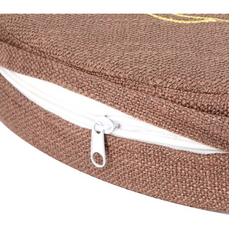 Coussin Rond en Lin Brodé Épais pour Yoga, Salon ou Balcon, Marron