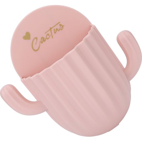 Support mural perforé gratuit, porte-brosse à dents et peigne en forme de cactus, rangement salle de bain rose, étui fixe sans perçage, organiseur pratique. (1/5)