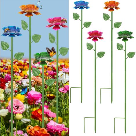 4-teiliges Bienentränken-Set – Schmetterlingsfutterhaus – Gartendekoration aus Metall – Bienenbad für Garten, Hof und Terrasse (Blau – Gelb – Rot – Grün) (1/2)