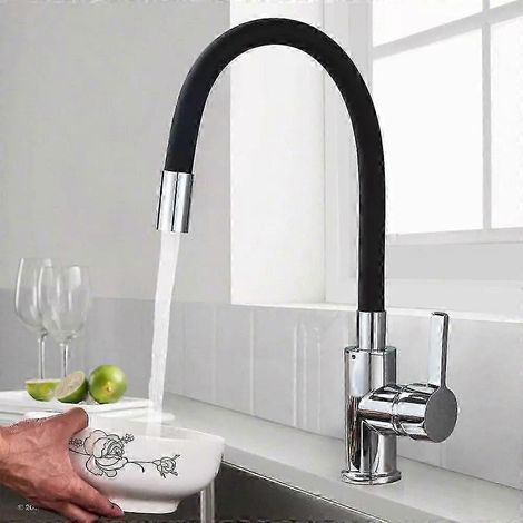 Robinet de cuisine avec flexible orange, finition chromée, universel, pour eau chaude et froide, pour plan de travail, salle de bain et cuisine (1/5)