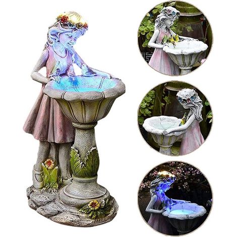 Statue de jardin avec lutin fleuri 16 x 10,5 x 29,5 cm, figurine décorative avec lampe solaire, décoration extérieure pour jardin et ambiance de Noël (1/5)