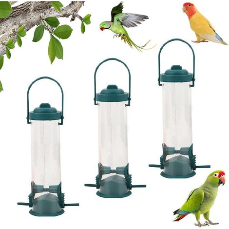 3 pièces de mangeoires à oiseaux, maison d’oiseaux deco à suspendre, station de nourriture avec 2 plates-formes d’atterrissage, mangeoire pour oiseaux, maison pour oiseaux en tube transparent massif (1/4)