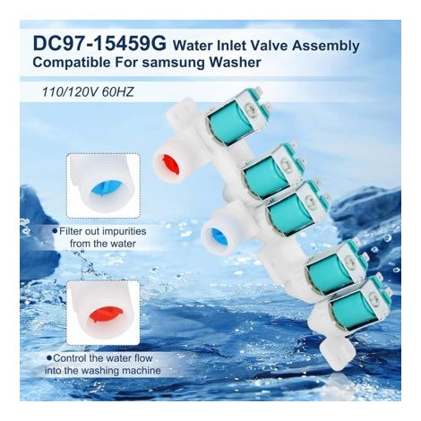 Einlassventilbaugruppe DC97-15459G für Samsung Waschmaschinen, kompatibel mit 3276197 120V 60Hz. (1/2)