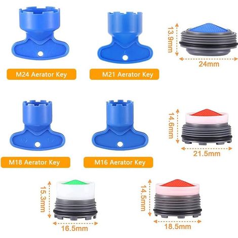 Set mit 16 Wasserhahn-Luftsprudlern (Außengewinde) M24, M22, M18, M16 mit 4 Schraubenschlüsseln, wassersparender Filter-Luftsprudler für Küchen- und Badezimmerarmaturen (1/5)