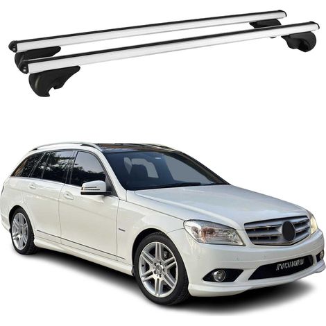 OMAC Aluminium Dachträger Querträger für Mercedes C Klasse S204 2007-2014 – TÜV / DIN 75302:2019 – Abschließbar – Max. 75 kg – 2 Stangen Silber (1/5)