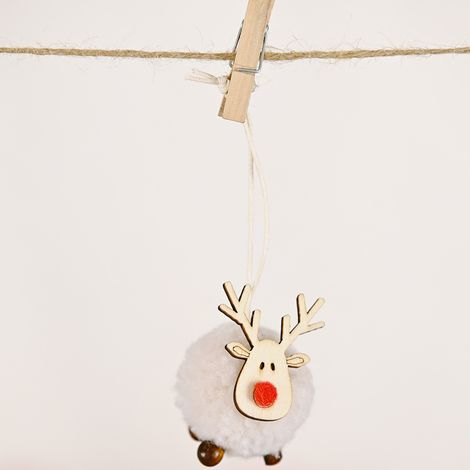 Ensemble d'ornements de noël, ornement d'arbre de noël, pendentif en bois d'élan en feutre de laine mignon, artisanat de cerf mignon(Blanc) (1/5)