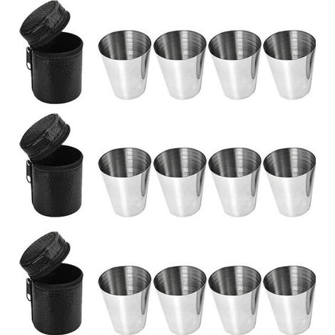Set aus drei Gläsern Ein Set enthält vier wiederverwendbare stapelbare kleine Edelstahlgläser 30 ml Quetschgläser geeignet zum Trinken von Wodka (1/5)