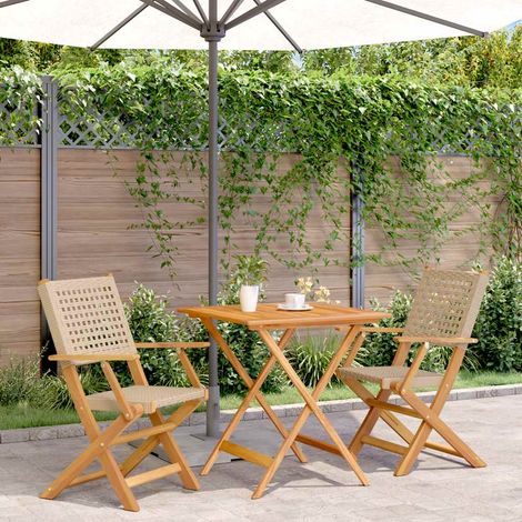 Ensemble de bistro 3 pcs-Salon de jardin bistro beige résine tressée et bois massif 920258 (1/5)