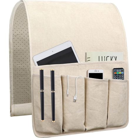 Rutschfester Sofa-Armlehnen-Organizer mit 5 Taschen, rutschfester Sofa-Fernbedienungshalter (88,9 x 31,5 cm, beige)