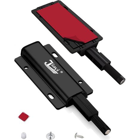 Aimant Poussoir Porte Placard Lot de 2 Push to Open Pousser Latch Noir Ouverture Push Pull Adhésif pour Armoire Loquet Magnetique pour Porte Fermeture Touche Lache pour Tiroir Meuble Cuisine (1/5)
