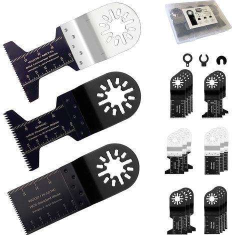 Ensemble de 20 lames oscillantes avec 3 types d'outils pour bois et métaux tendres, compatible avec les outils Star-Lock. (1/5)
