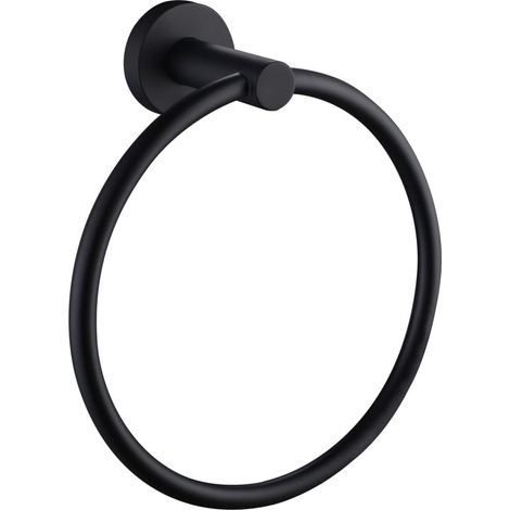 Anneau Porte-Serviette Mural Noir Mat, Porte-Serviettes pour Salle de Bain, Crochet Mural Rond en Acier Inoxydable Massif (1/5)