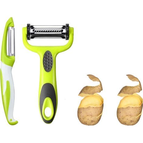 Set mit 2 Edelstahl-Obst- und Gemüsereiben – 18,5 x 11 x 3,5 cm – inklusive Hobel und Schäler – Tragbare Küchenreibe (1/5)