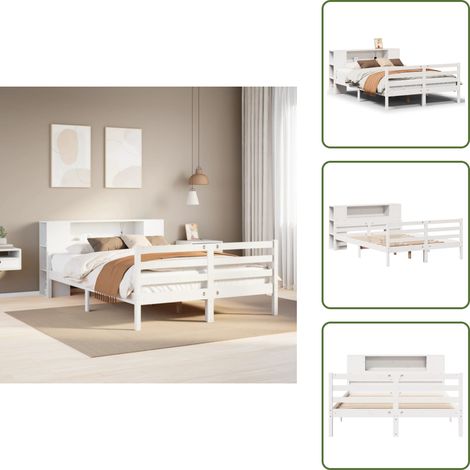 The Living Store Letto Libreria senza Materasso Bianco 150x200 cm Legno di Pino - Letto con testiera
