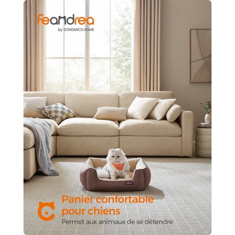 Panier pour Chien, Coussin Réversible et Lavable, Bords Surélevés, 60 x 50 x 20 cm, Kaki et Noyer (1/5)