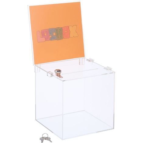 Relaxdays Losbox, Acryl, abschließbar, Blatteinschub, klappbarer Deckel, HBT: 40,5 x 21 x 25 cm, Spendenbox, transparent (1/5)