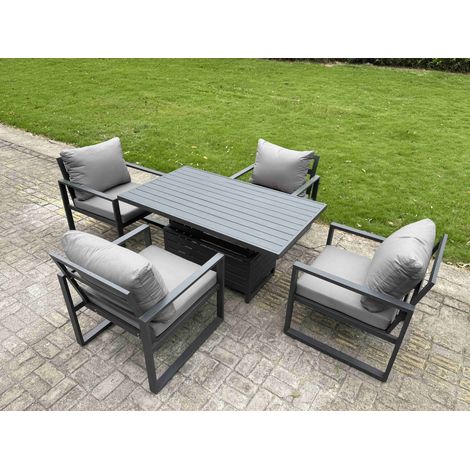 Fimous Aluminium Garden Furniture Set Adjustable Rising Lifting Dining Table and 4 Chairs Set Dark Grey (1/5)