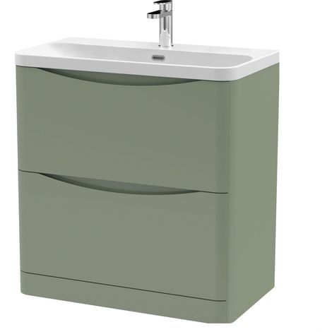 Balterley Dunwood Modern Bathroom Floor Standing 2 Drawer Vanity Unit & Ceramic Basin, Satin Green, 800mm