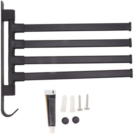 Porte-serviettes pivotant noir, 2 pièces, sans poinçon, porte-serviettes de salle de bains, mural, coin de salle de bains, tige de suspension à 4 bras (1/5)