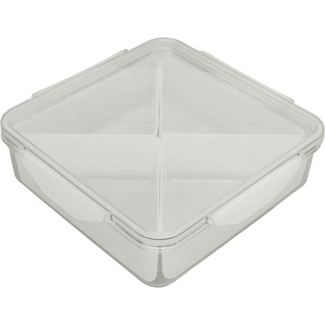 Quadratische Aufbewahrungsbox mit Fächern, transparent und elegant, vielseitiges Vorratsglas mit Deckel für Trockenfrüchte und Nüsse, Küchenorganizer für Zuhause. (1/5)