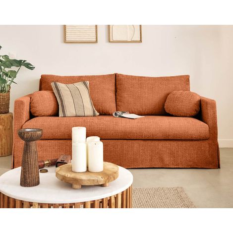 Serena - einzelsofa abnehmbarer 3-sitzer aus strukturiertem velours - rostfarben (1/5)
