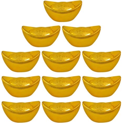 Neujahrsdekoration: 12-teiliges Set goldener Kunststofffiguren in Goldbarrenform, zart für die Inneneinrichtung, festliche Atmosphäre, sicher (1/5)