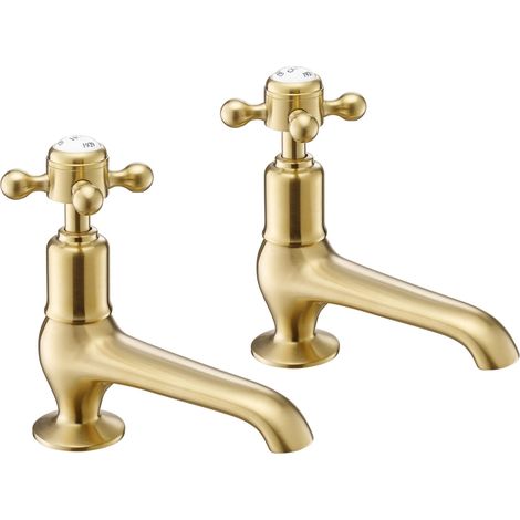 JTP Grosvenor Long Nose Basin Taps Pair Cross Handle - Brushed Brass (1/2)