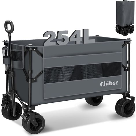 Chariot de Jardin Pliable extérieur Chariot de Plage Chariot de Plage Pliable Grande capacité 254 L Roues Tout Terrain Poche latérale de Grande Taille 2 Porte-Boissons pour Camping (1/5)