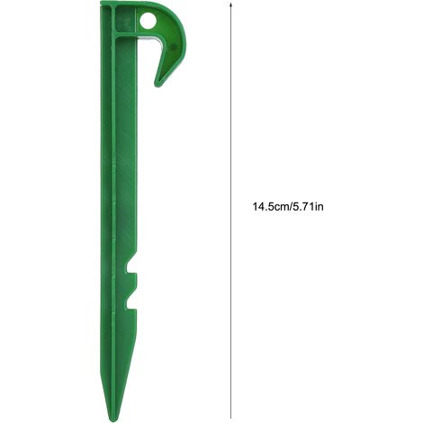 [Piquets de fixation pour jardin] Piquets plastique durables Green 10pcs 14.5cm - Pour barrière anti-mauvaises herbes, filets ombrageants et bâches (1/5)