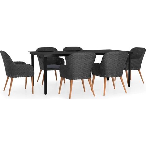 Maison Exclusive - 7-tlg. Garten-Essgruppe mit Kissen Schwarz (1/5)