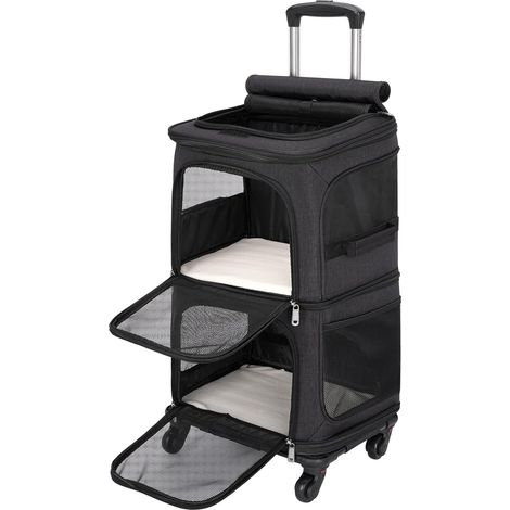 Sac de Transport pour 2 Chats avec roulettes jusqu'à 12kg, Noir (1/5)