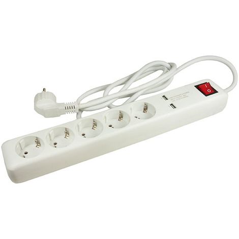 5-fach Steckdosenleiste 2 x USB mit Schalter (für den Innenbereich)