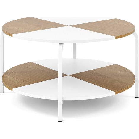 Runder Couchtisch mit Ablage, Weiß & Naturholz