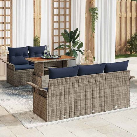 vidaXL Conjunto de sofá de jardín 6 uds. gris y azul marino (1/5)