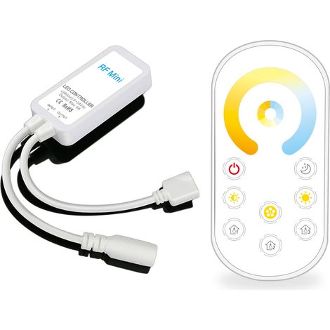 RF wireless controller for bi-color LED strip with mini color temperature adjustment and RF touch dimming, FCC compliant.