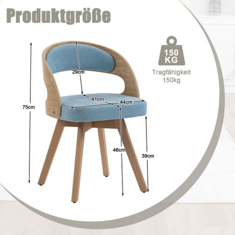 Lot de 2 chaises de salle à manger modernes en bois, dotées de sièges pivotants, de coussins en coton et lin, et de dossiers incurvés — Chaises d'appoint pour cuisine, café et salon (Coton et lin bleu (1/4)