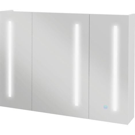 ARMADIETTO CON SPECCHIO CON RIPIANI REGOLABILI E LUCI LED A 3 COLORI. IN MDF E VETRO. 90X15X70 CM. BIANCO