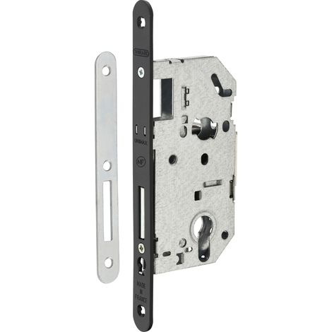 THIRARD - Boitier de serrure encastrable Unimax NF à cylindre pour entrée, pêne dorm. seul, axe 50mm, bouts ronds, noir - THIRARD (1/3)